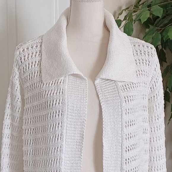 CAbi White Open Stitch Long Sleeve Cardigan Sweater #6237 Size XL - Picture 3 of 8